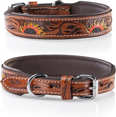 Стильне шкіряне нашийник для собак Джек Рассел від Unikat: ручна робота, з м'якою підкладкою. Нашийник з натуральної шкіри буйвола, для собак середніх порід. Розмір L (40-49,5 см)