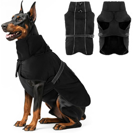 Водонепроникний зимовий теплий одяг для собак - тепла куртка з флісовою підкладкою та високим коміром, чорна, для середніх та великих порід