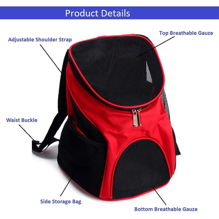 Рюкзак для собак і котів: переноска для тварин до 4 кг, ідеально для подорожей, походів та кемпінгу (червоний)