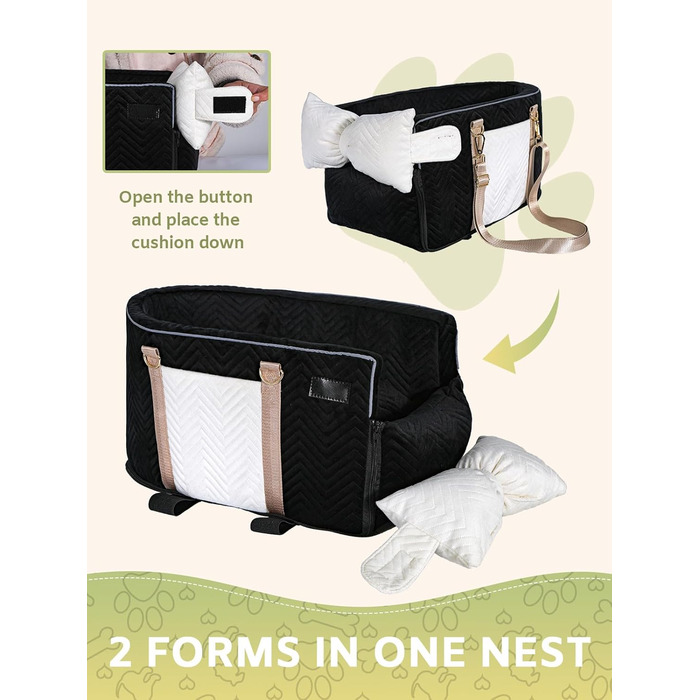 Автокрісло для собак маленьких порід, переносне автокрісло з м'яким, пральним подушками, для консолі авто, чорне (до 5,9 кг)