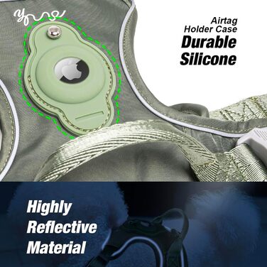 Шлейка для собак TSPRO з тримачем AirTag, регульована нагрудна стрічка для маленьких собак, з зручною ручкою, міцна та світловідбиваюча для прогулянок, бігу, тренувань (Зелена, розмір 2) Розмір 2 (обхват шиї 28.5-42 см, обхват грудей 42-53 см) Зелений