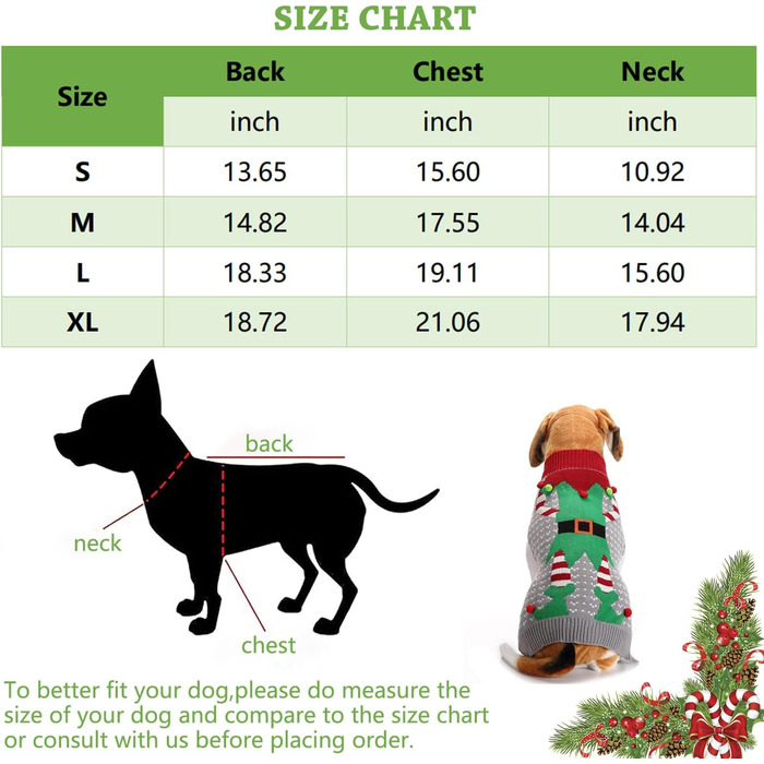 Пуловер для собак на Новий рік, теплий в'язаний пуловер з коміром-стійкою для собак, теплий зимовий одяг для тварин, костюм для собак, подарунок для цуценят, вечірка, Elfenclown, розмір L