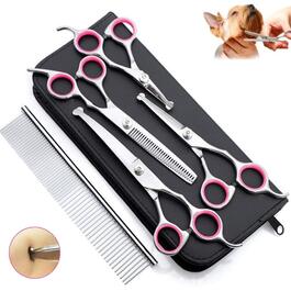 Набір професійних ножиць для грумінгу собак та котів (5 шт.) з безпечними закругленими кінцями. Виготовлені з нержавіючої сталі, для стрижки та витончення шерсті.