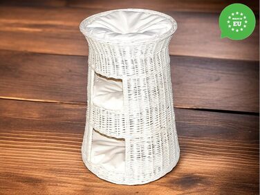 Кігтечка-ліжко для котів - Кругла кімната для відпочинку - Кігтечка з лози - Триповерхове ліжко для собак або котів - Плетена корзина білого кольору - (Бежева подушка)