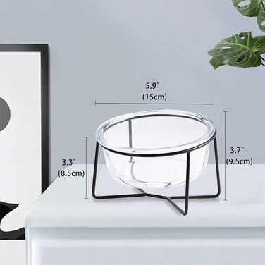 Скляна годівниця для котів та собак на підставці - нахилена та піднята миска для води та корму, 500 мл