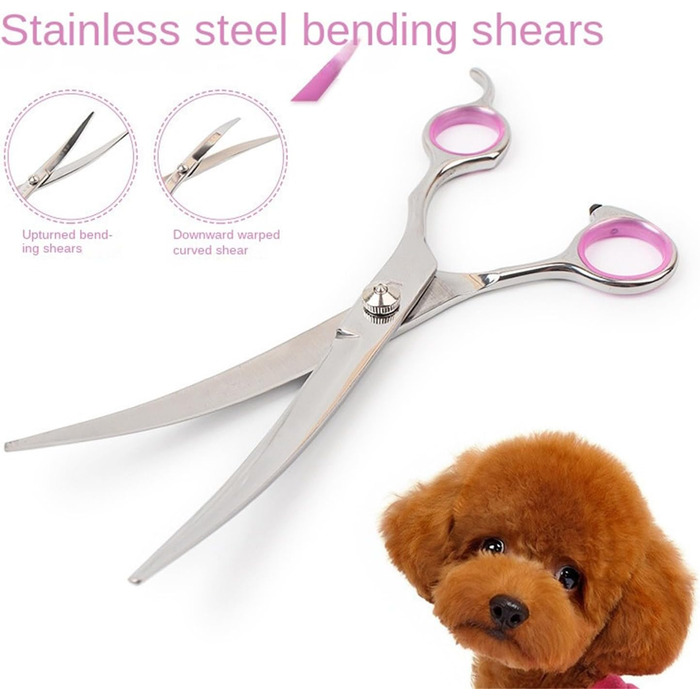 Набір професійних ножиць для грумінгу собак та котів, вигнуті ножиці, нержавіюча сталь (рожевий)