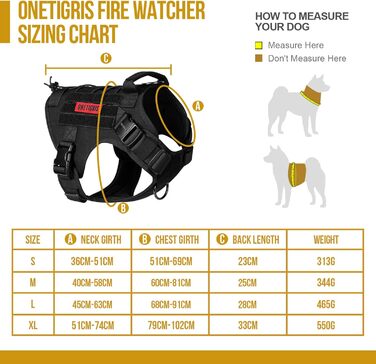 Тактичне обплетення для собак OneTigris Fire Watcher 2.0 з металевою пряжкою, з ручкою, No Pull, MOLLE, чорне, великі породи