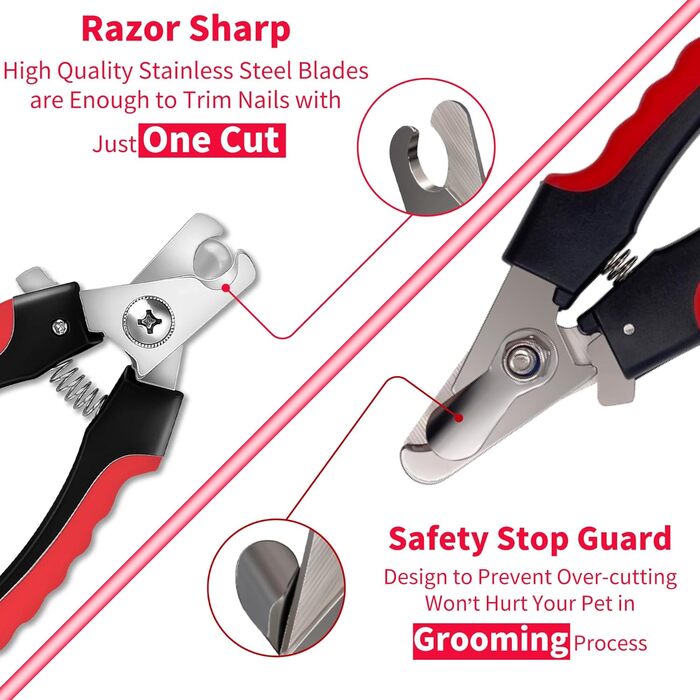 Кліпер для нігтів собак OCBA з захистом від перерізання та пилочкою, професійний, для всіх порід, також для котів та кроликів, червоний/чорний, маленький