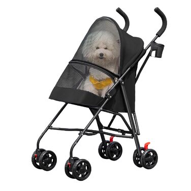 Дитяча коляска для тварин Homewell, складана, з тримачем для напоїв та ременем безпеки, вантажопідйомність 15 кг, колеса з блокуванням, чорна