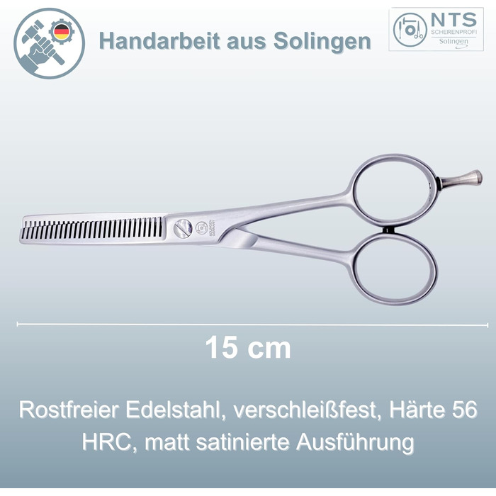 Ножиці для собак та домашніх тварин ROSTFREI, матові сатинові • Ножиці для моделювання шерсті (зубці з обох сторін) та фінішні ножиці, 1 шт.