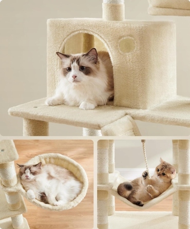 Високий когтеточка-комплекс Feandrea бежевий, 206 см, для великих кішок XXL з гамаком та лежаком