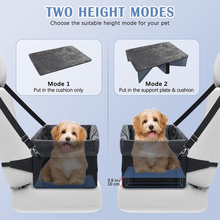 Автокрісло для собак PetsHome - підходить для маленьких собак, знімний, миючий, з кишенькою для зберігання, дихаюча тканина, страховка, регульовані ремені, чорний