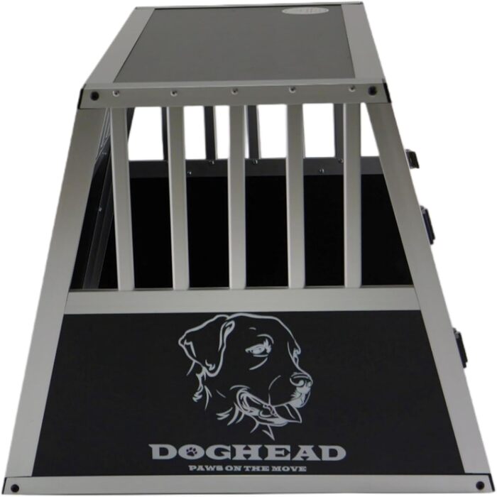 Транспортна переноска для собак DOGHEAD Ecoline, 70x60x50 см, алюмінієва, чорний/срібний колір