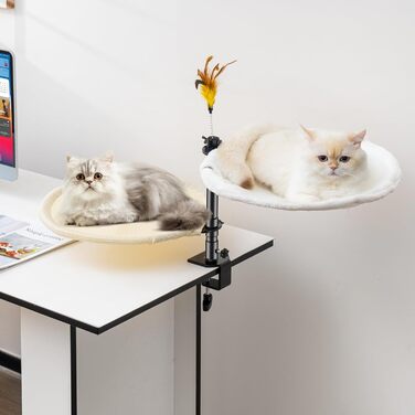 Крісло-гамак для котів Uross - 360° обертання, регульована висота, м'яка лежанка з 2 знімними чохлами, для дому та офісу, цілорічне використання (двошарове, бежеве)