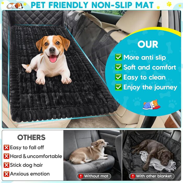 Лоїон Лежанка для собак в авто, килимок на заднє сидіння, м'яка підстилка для собак, захисний чохол, 127x62,5x2,5 см (Чорний)