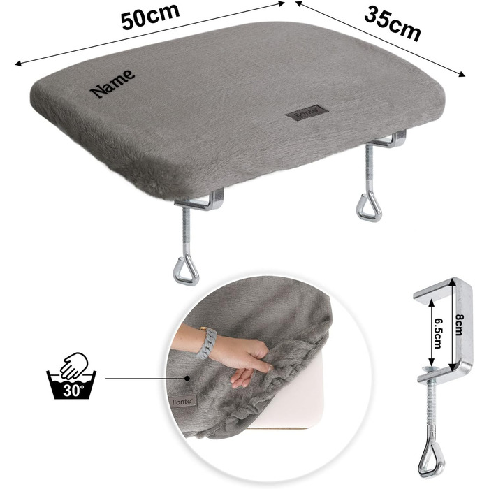 Кішка ліжко для вікна Lionto, м'яке, плюшеве, 35x50 см, для монтажу без свердління, знімний та пральний чохол, до 15 кг, темно-сірий (з написом)