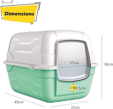 Лотки для котів Cat Centre з кришкою, з дверцятами, з лопаткою та вугільним фільтром, великі, 52 x 40 x 40 см, зелений + кремовий мат