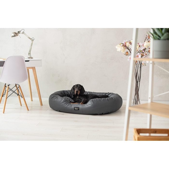Ортопедичне ліжко для собак Ненсі Преміум, велике, середнє, маленьке - подушка для собак, килимок для собак з еко-шкіри, неслизьке, довговічне, зносостійке, міцне (XXL, Антрацит)
