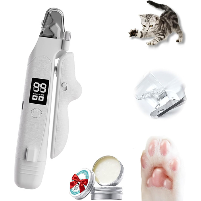 Триммер для когтів домашніх тварин 2-в-1 з LED-підсвічуванням Krallenschneider, з контейнером для збору, тихий мотор