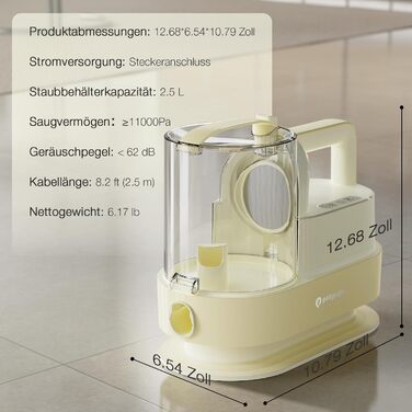 Набір для грумінгу тварин 7-в-1: шерсть, пилосос, фен. Потужність 11000Pa, об'єм контейнера 2.5л, 3 режими сили всмоктування та температури. Підходить для собак та котів. Колір: жовтий.