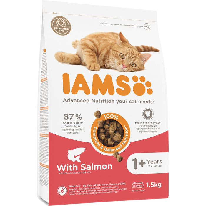 Сухий корм для котів IAMS з лососем для дорослих від 1 до 6 років, 10 кг