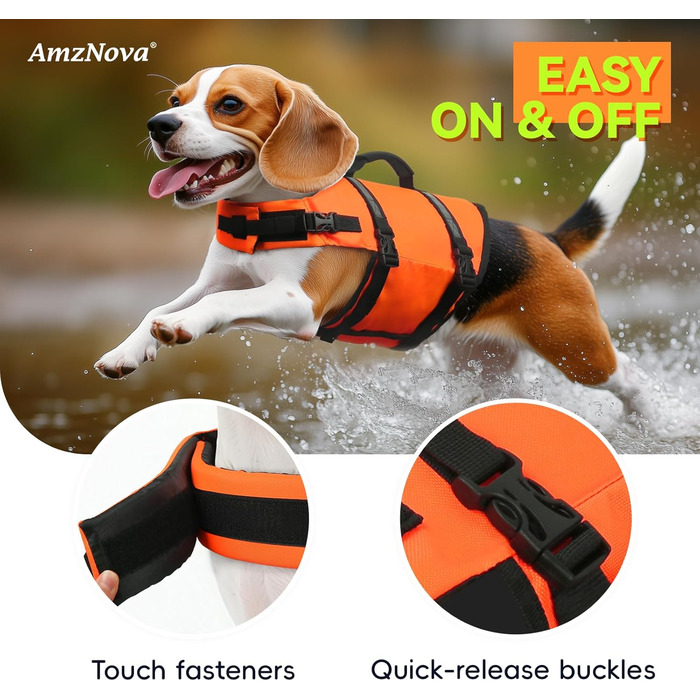 Світловідбиваюча рятувальна жилетка для собак AMZNOVA Rip Stop, XL, 79-97 см (обхват грудей)