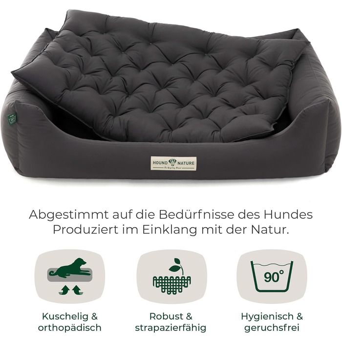 Ортопедичне собаче ліжко HOUND & NATURE Zermatt, корзина для великих собак з високим бортиком, м'яке собаче ліжко з подушкою, яку можна прати (L - 105x75 см, сірий)