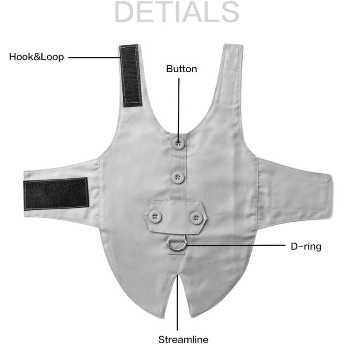 Костюм для собак з банданою, нашийник, одяг для собак на весілля, костюм з рожевою краваткою та регульованою пряжкою, для великих собак (Сірий, L)