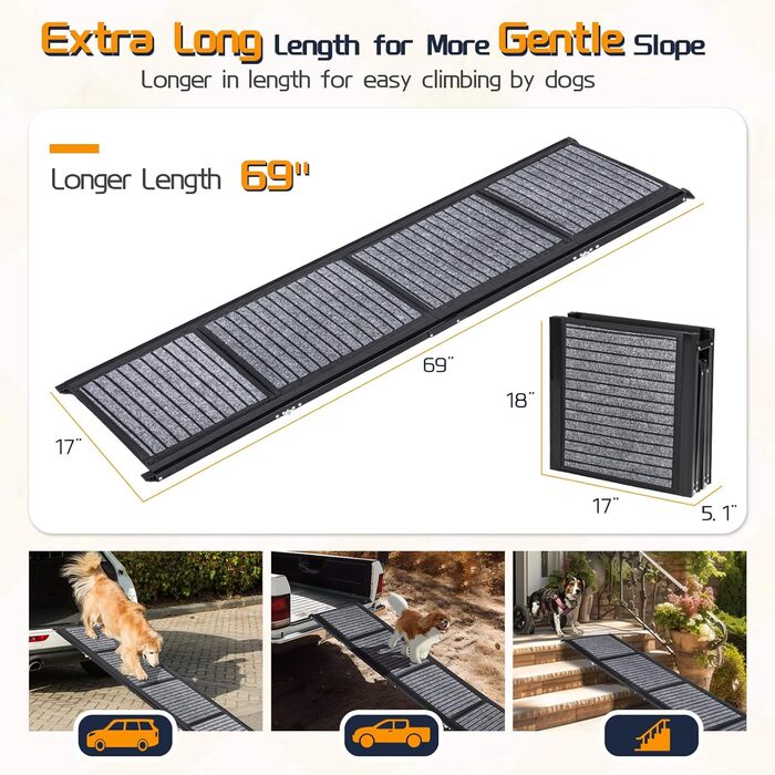 Рампа для собак великих порід, складна, з антиковзким покриттям, 180х50 см