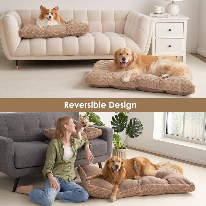 Килимок для собак великих порід EHEYCIGA, 104x68 см, XL, коричневий, з штучним хутром та льоном