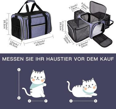 Сумка-переноска для котів та собак BAGLHER (фіолетова L 44x30x29 см) - для авіаперевезень, розширювана, м'яка, з флісовою підкладкою