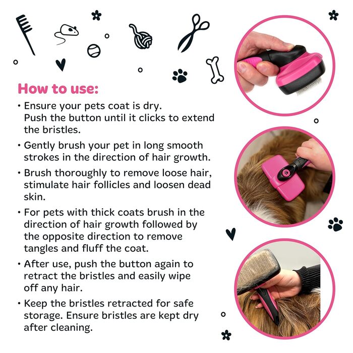 Щітка для собак та котів Bugalugs з автоматичним очищенням - видалення шерсті, ергономічна щітка для короткошерстих котів та собак