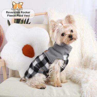 Флісова жилетка для собак Kosiyi, теплий собачий светр з отвором для повідка, одяг для домашніх тварин, легкий собачий халат для маленьких собак, хлопчиків та дівчаток, на осінь та зиму, в клітинку, сірий, розмір XX-Small