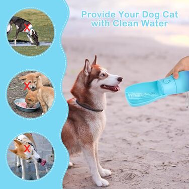 Портативна пляшка для води для собак та котів JOPHEK 300 мл з фільтром з активованого вугілля, блакитна