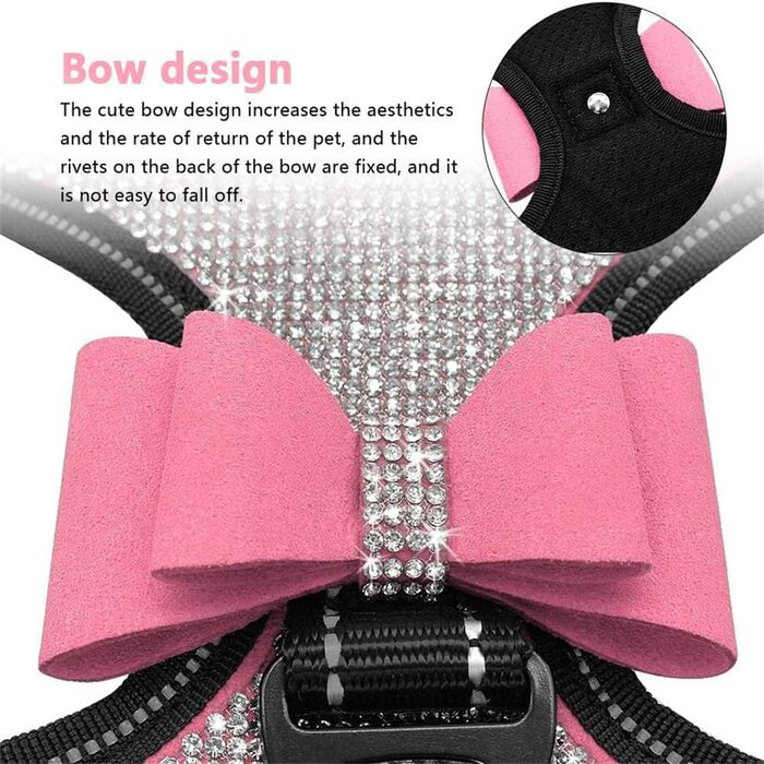 Блискучий ошейник для собак зі стразами та метеликом, світловідбиваючий, для хлопчиків та дівчаток, рожевий, S