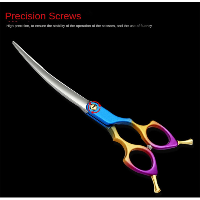 Ножиці для грумінгу собак та котів, 7.5 дюймів, вигнуті, з ручкою з алюмінію, сталь JP 440C (рожевий+сірий, 25°)