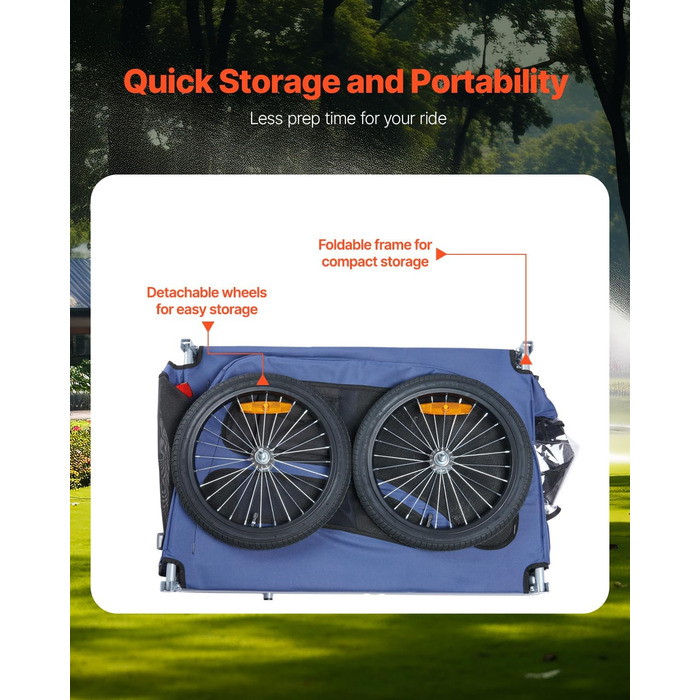 VEVOR Причіп для собак, вантажопідйомність до 45,4 кг, легкий, складна конструкція, універсальний кріплення, відбивачі, прапор