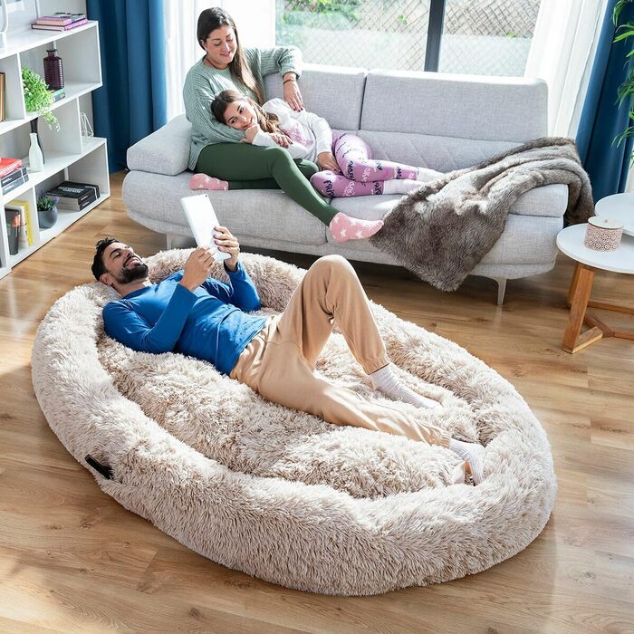 InnovaGoods Cloft Лежак для собак великий, антистрес, поліестер, знімний і праний чохол, бежевий