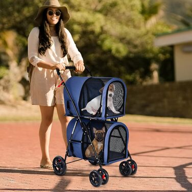 Візок для тварин GOPLUS 2-в-1: для кота та собаки, з відкидною конструкцією, 2 гальма, знімні кишені, блакитний