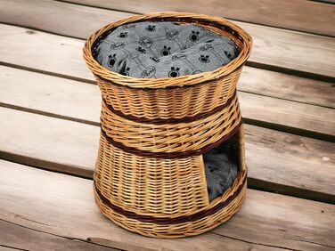 Кігтеточка-лежанка для котів та собак, діаметр 47 см, з натуральної плетінки, двоярусна, з подушкою сірого кольору 47x47x45 см