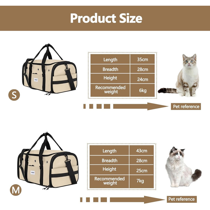 Транспортна сумка для тварин Galatée, складана, для котів та собак, для подорожей, коричнева