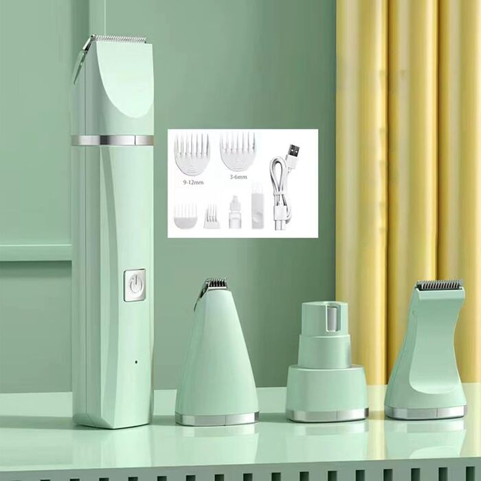 Електрична машинка для грумінгу собак та котів 4-в-1, набір для догляду за шерстю, триммер для нігтів, акумуляторна, тиха, безпечна