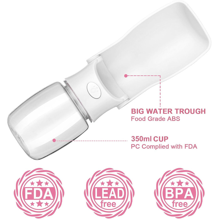 Складана пляшка для води для собак - портативна пляшка для домашніх тварин для собак та котів, для прогулянок, походів, подорожей (білий, 350 мл)