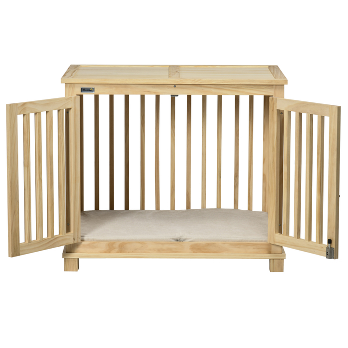 Pawhut Dog Cage Клітка для середніх собак з подушкою Будка для собак з натурального дерева в кремово-білому кольорі 82,5x57x72см
