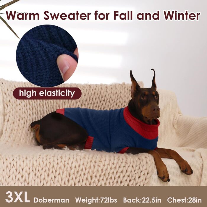 Теплий зимовий пуловер для собак IKIPUKO, XXXXL, темно-синій, з отвором для повідка, святковий новорічний стиль