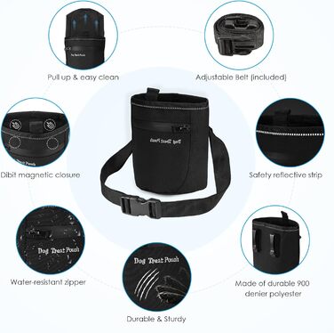 Сумка для ласощів для собак Brifit з магнітною застібкою, для тренувань, з регульованим шнурком, знімною внутрішньою кишенькою та дозатором для пакетів, 17.5 x 13.6 x 8 см