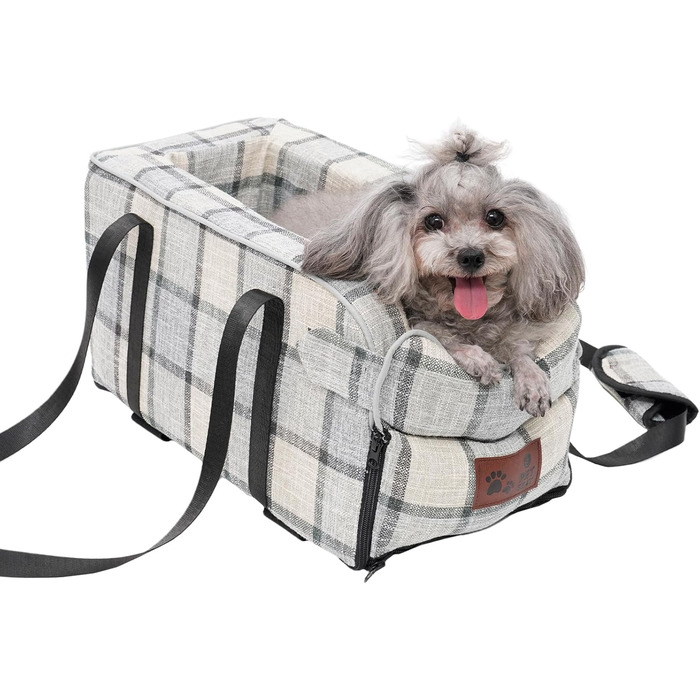 Автокрісло для собак та котів, середньої консолі, стабільне, з ременем, знімний, миючий, для собак та котів середніх порід до 6 кг (у клітинку)