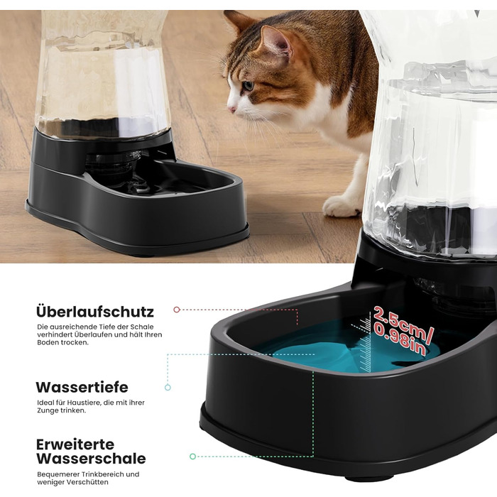 Автоматичний диспенсер води для котів та собак Gardner, 3.85L, без струму, BPA Free, гравітаційний, для середніх/великих тварин (чорний)