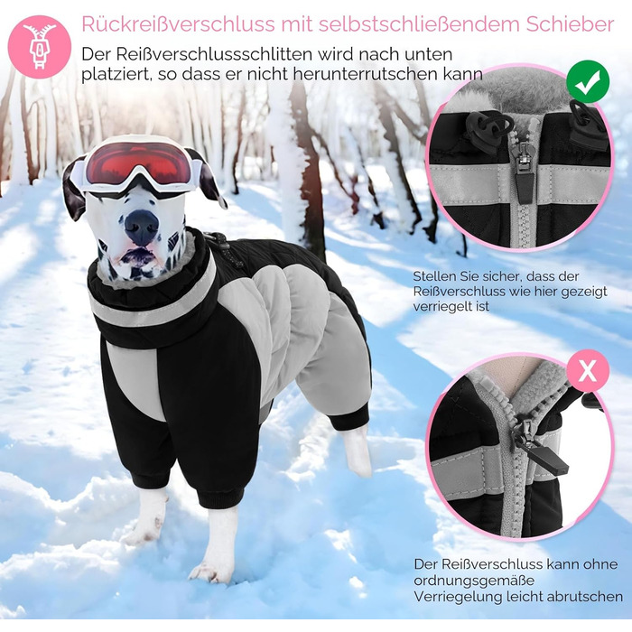 Зимовий комбінезон для собак AOFITEE - теплий водонепроникний костюм для маленьких собак з ніжками, підходить для Пудель, Джек Рассел, чорний S