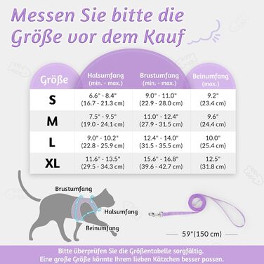 Нашийник та поводок для котів Rabbitgoo: безпечний, регульований, з відбиваючими смугами, для кошенят та дорослих котів, розмір M, світло-фіолетовий